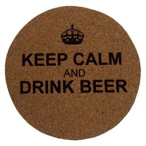 Beer Coasters Set of 3 Keep Calm Drink Beer Cork Wood Laser Engraved Man Cave
